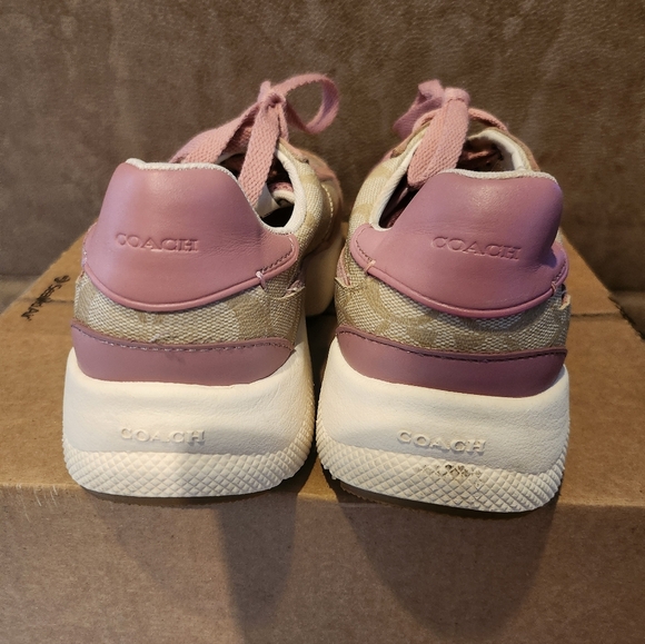 Coach Tech Runner Pink Beige Signature Lace Up Sneakers Size 10 - Picture 3 of 7